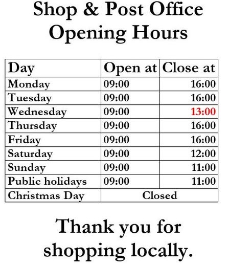 Baydon Store & Post Office opening times